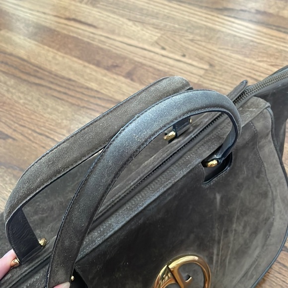 GUCCI Suede Medium 1973 Top Handle Satchel in Olive Brown - Picture 9 of 16